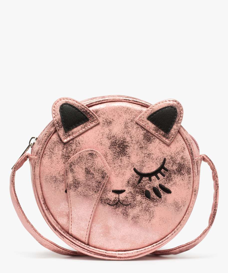 sac fille rond irise a motif chat et details en relief rose sacs