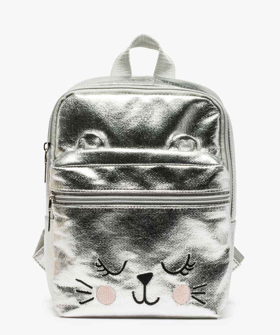 sac a dos fille en matiere brillante avec motif chat gris sacs et