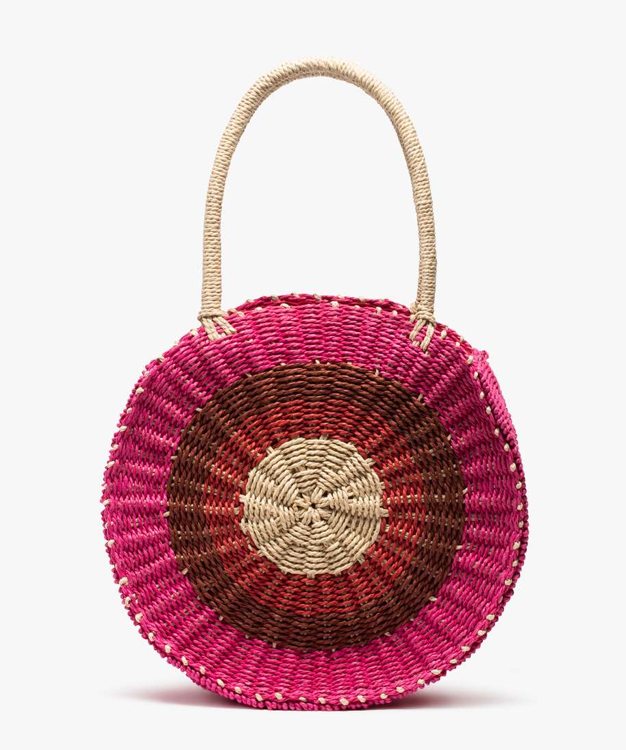 sac femme en paille forme ronde rose cabas grand volume femme GEMO