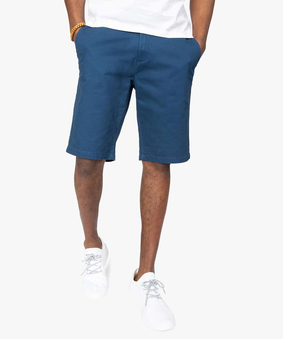 bermuda homme en toile unie 5 poches coupe chino bleu shorts et bermudas