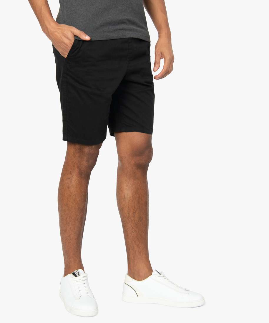 bermuda homme en toile a taille elastiquee noir shorts et bermudas