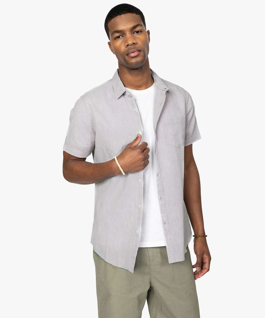 chemise homme a manches courtes en lin majoritaire gris chemise