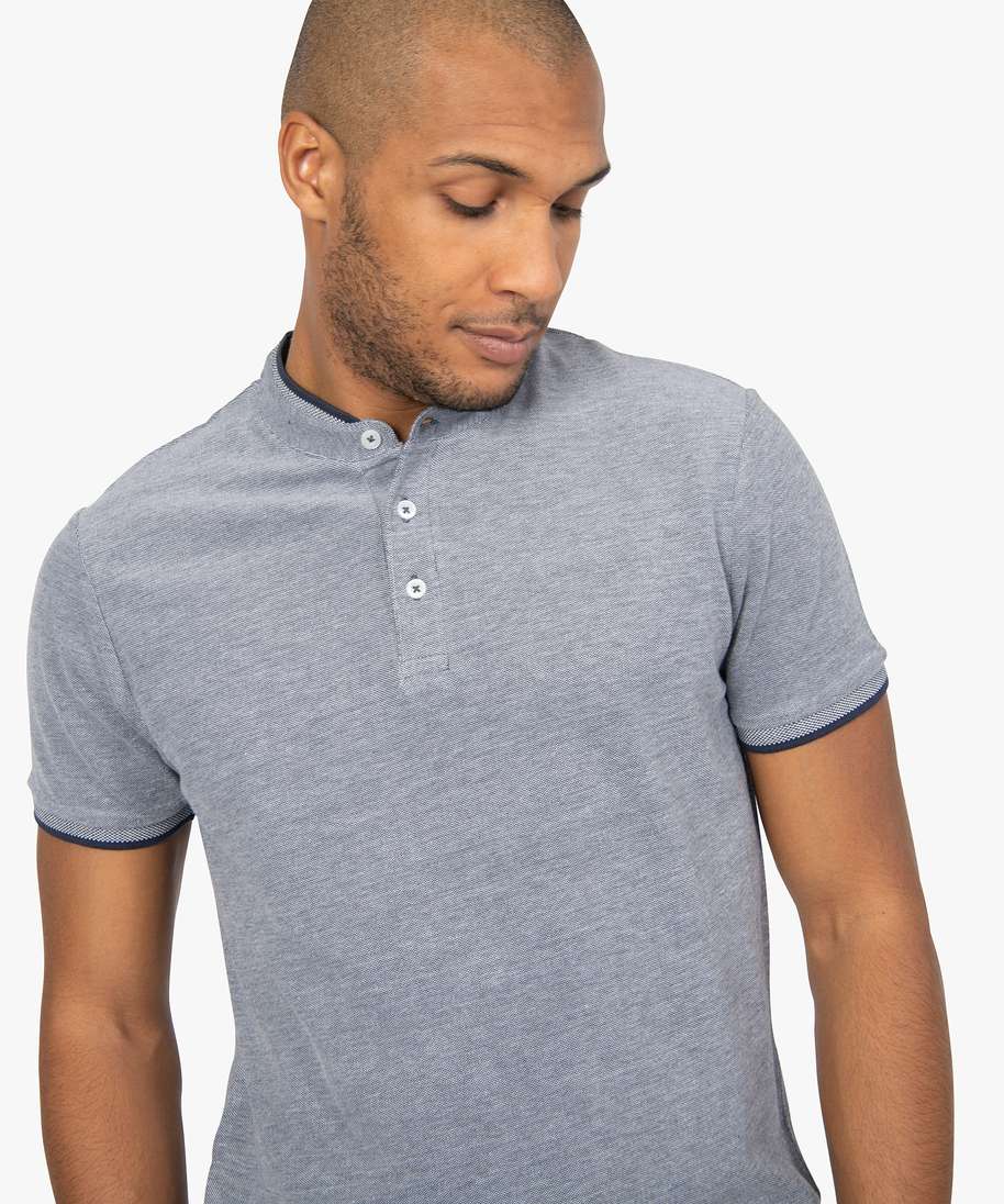polo homme a col mao et maille piquee bicolore bleu polos homme GEMO