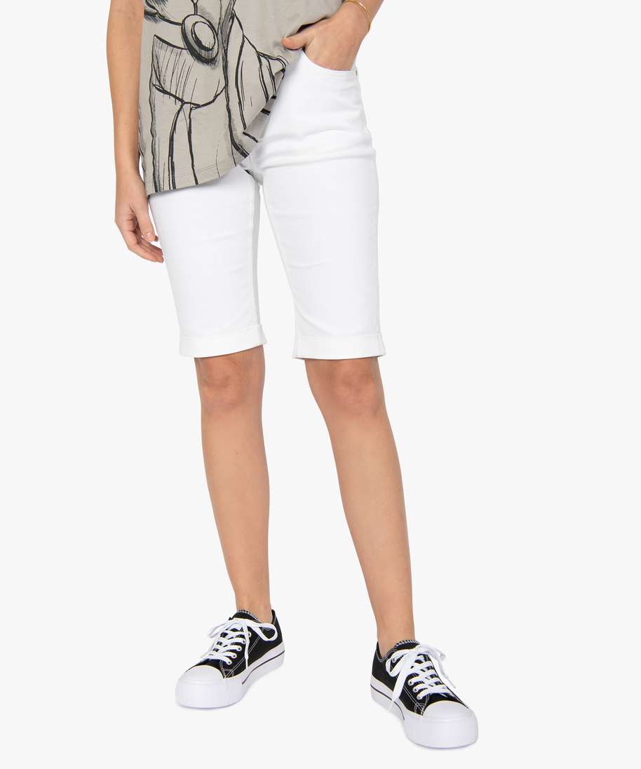 bermuda femme en coton extensible blanc shorts