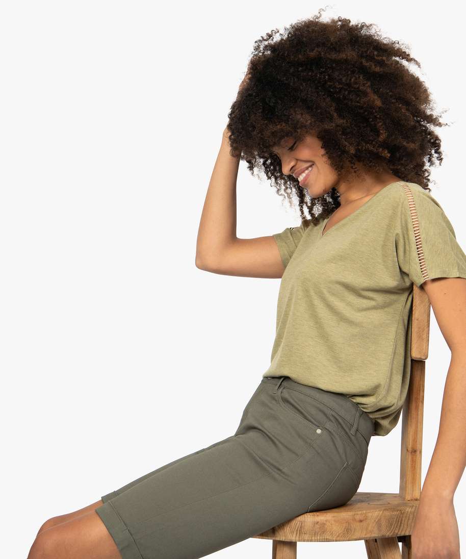 bermuda femme en coton extensible vert shorts