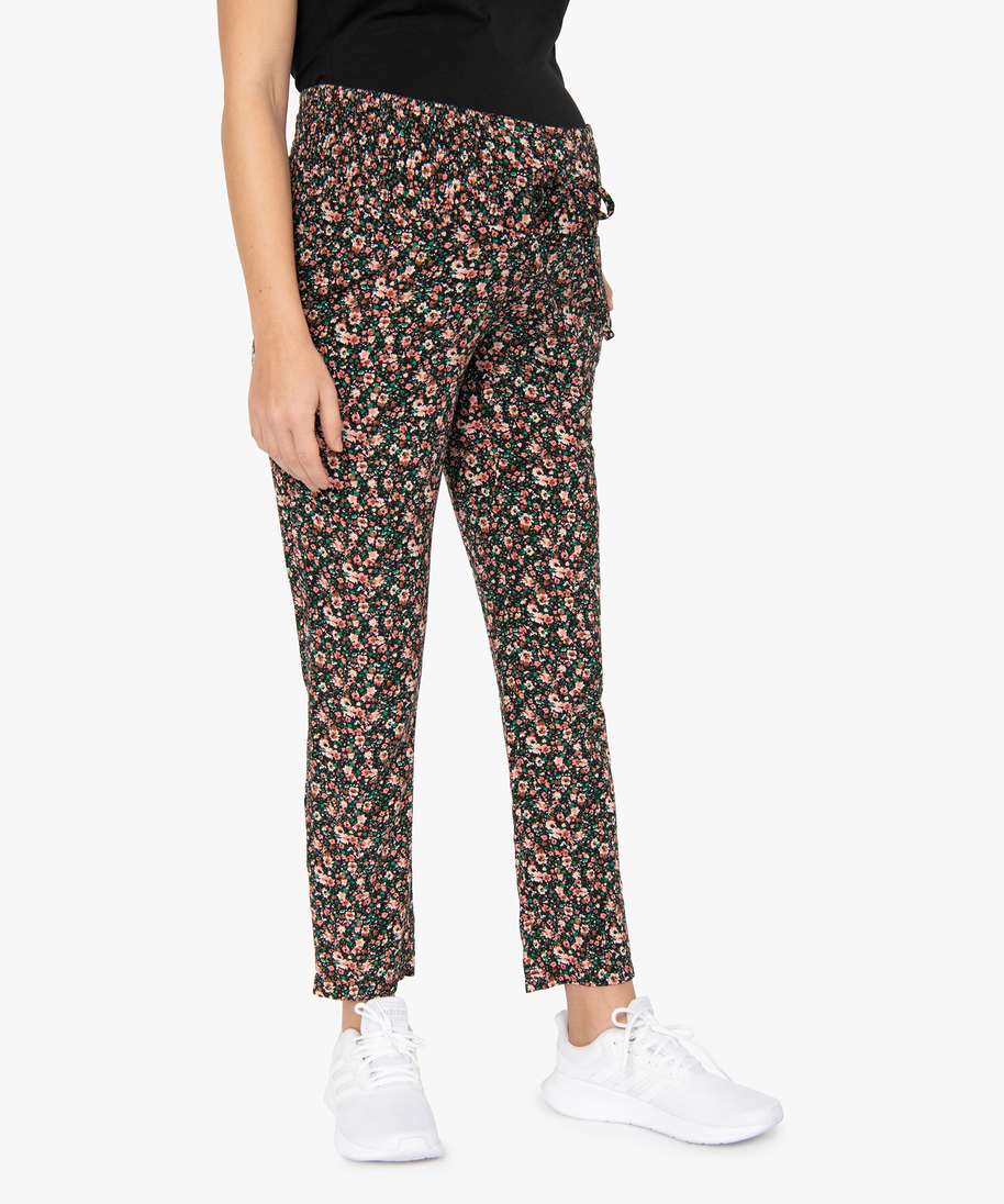 pantalon de grossesse imprime fluide a taille smockee imprime pantalons fluides femme GEMO