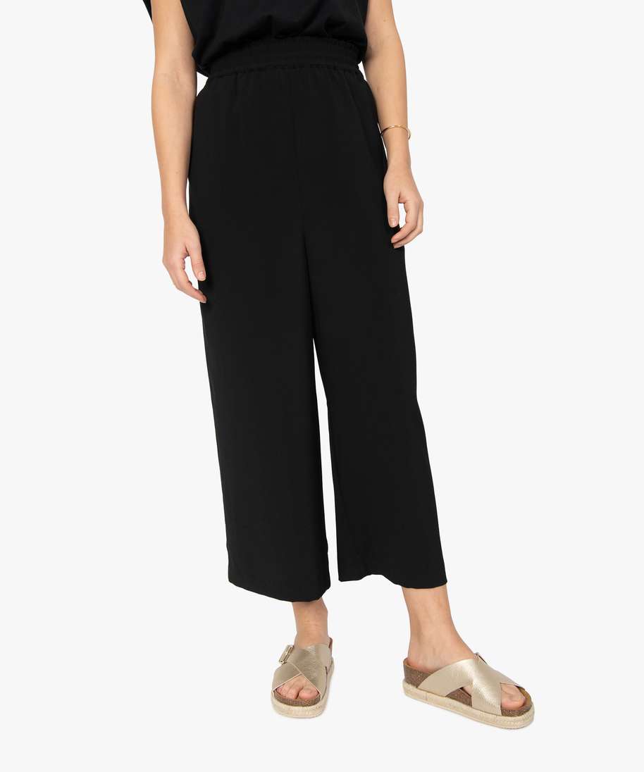 Famulily Pantacourt à jambes larges pour femme - Dos en lin - Taille