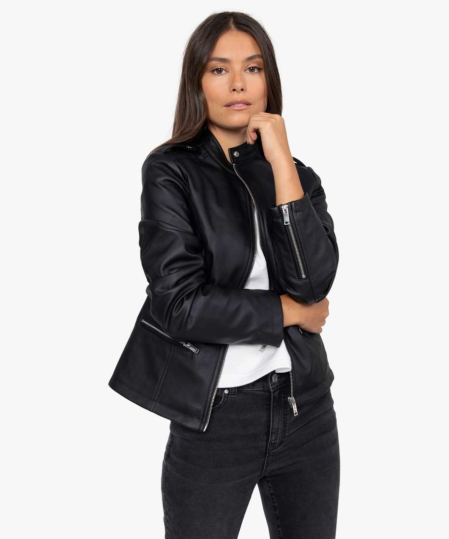 veste femme esprit biker avec zips metalliques noir vestes
