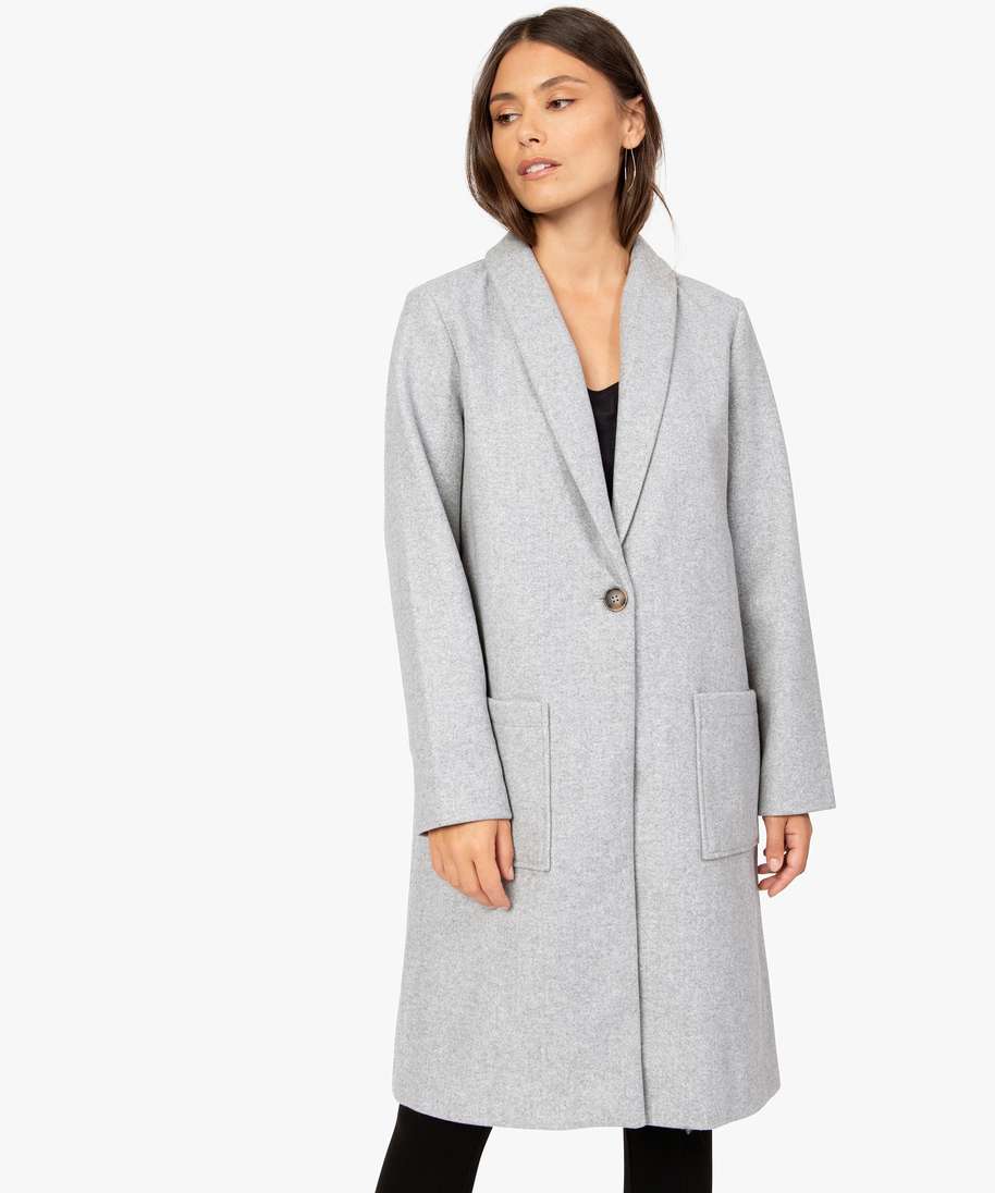 manteau femme avec grand col et fermeture bouton gris manteaux femme