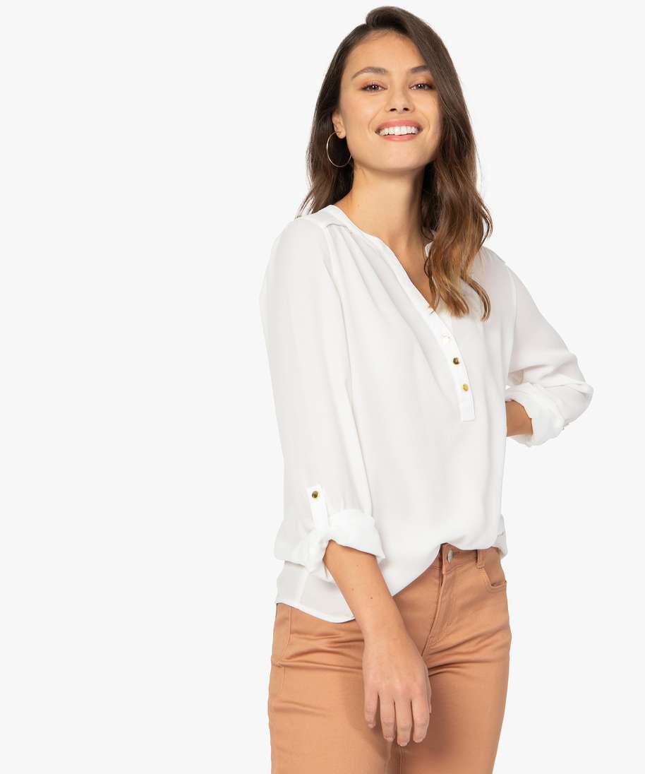 blouse femme en voile avec manches retroussables beige blouses