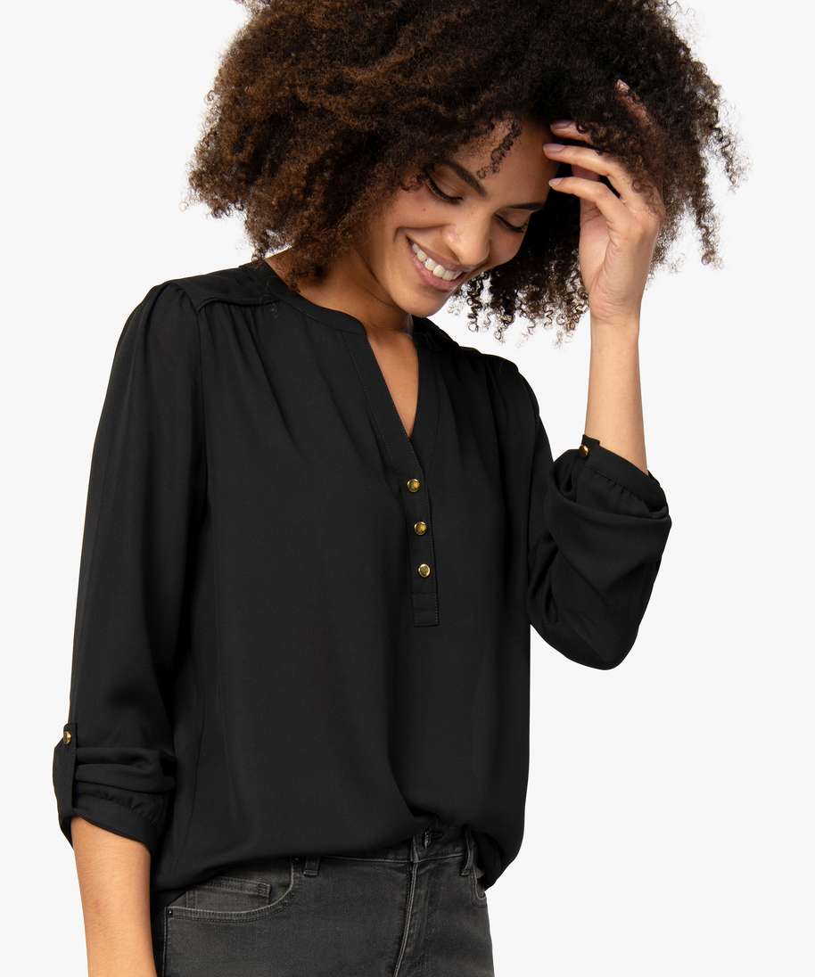 blouse femme en voile avec manches retroussables noir blouses