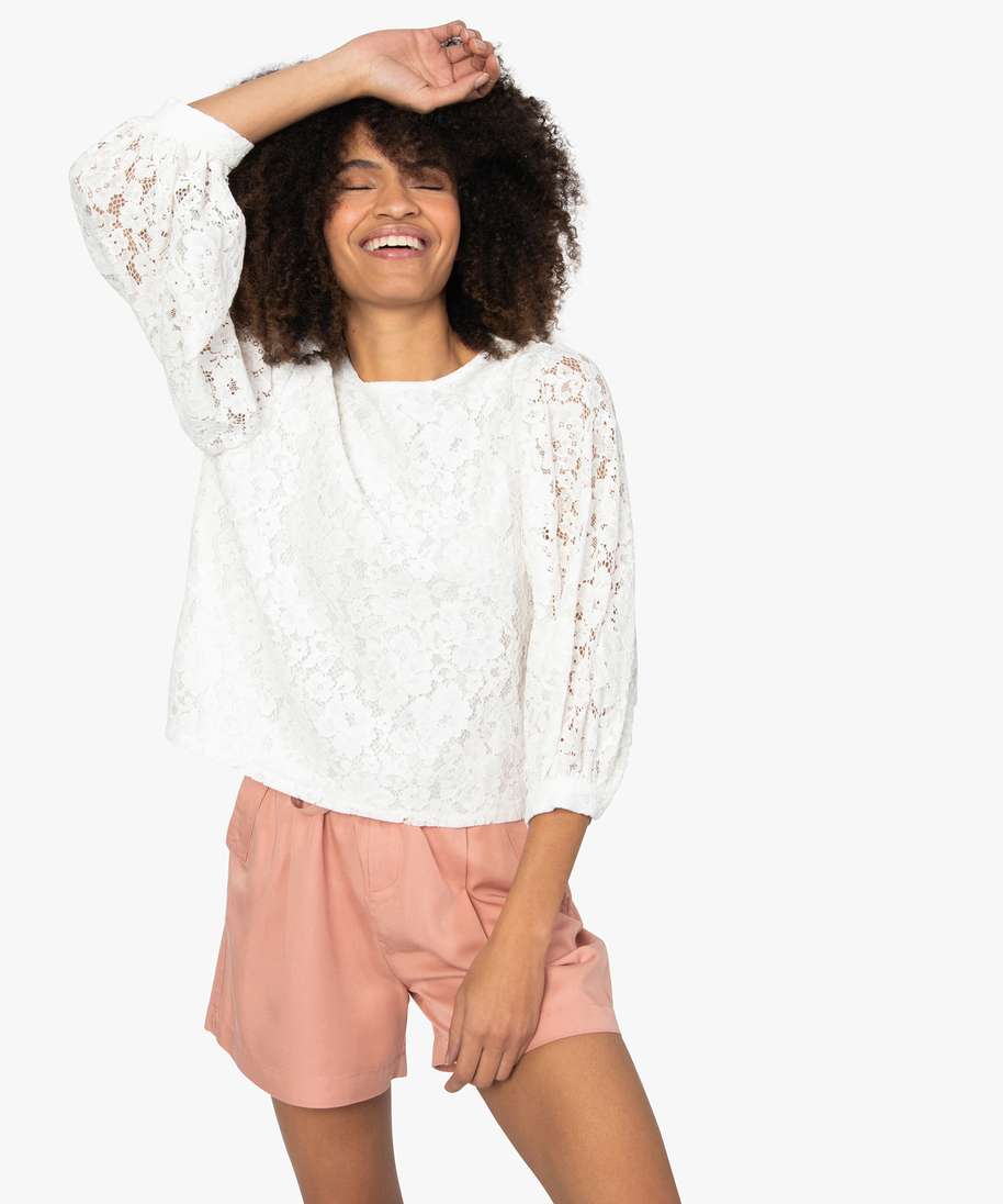 blouse femme en dentelle avec manches bouffantes beige blouses