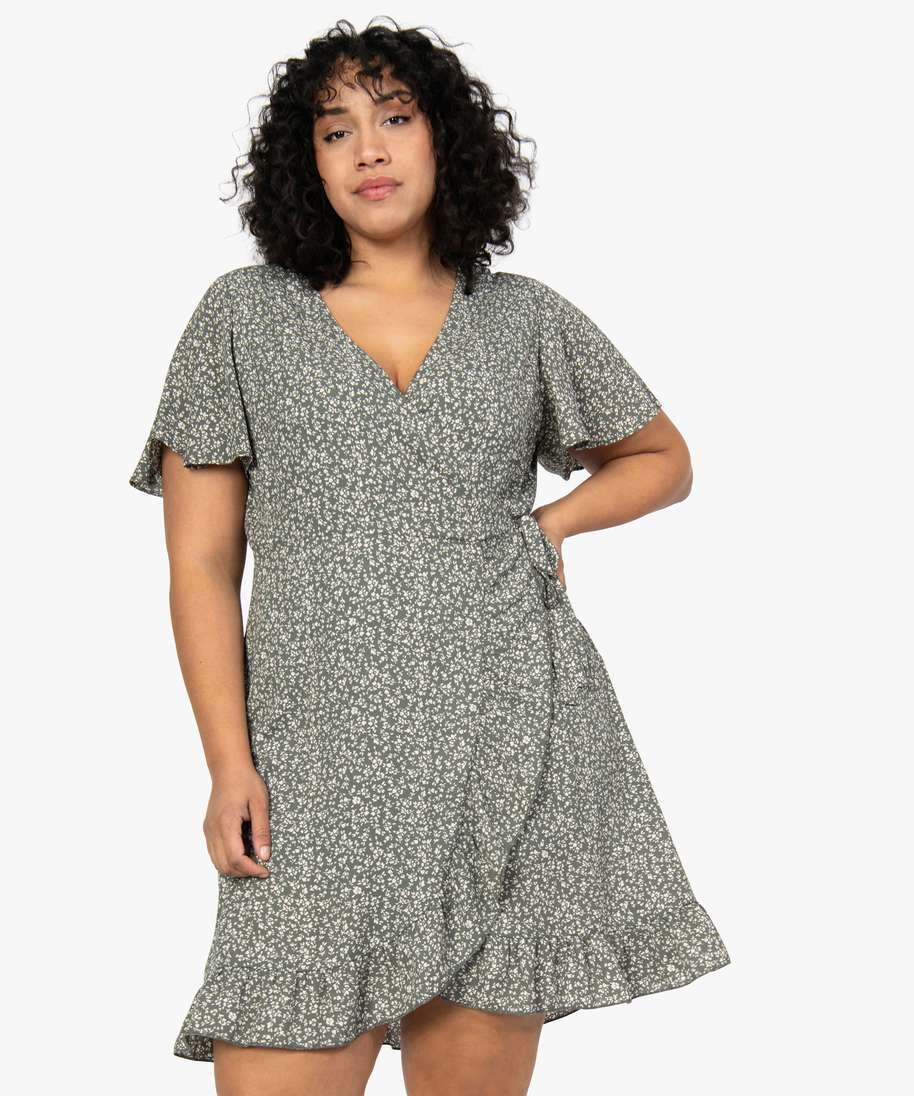 robe femme grande taille portefeuille a imprime fleuri vert robes