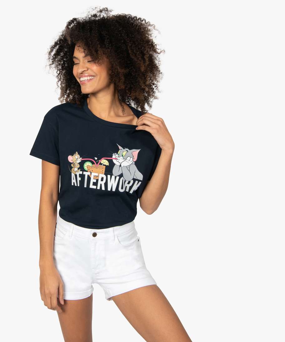 tee shirt femme avec motif xl sur lavant tom and jerry bleu t