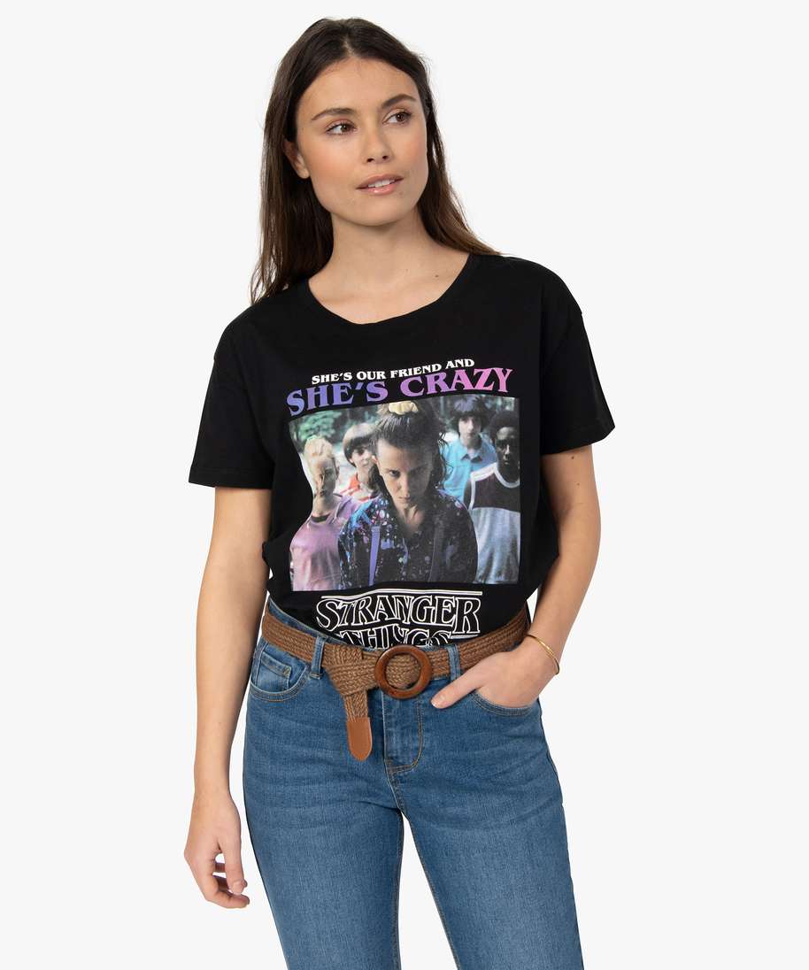 tee shirt femme avec motif photo stranger things noir t shirts