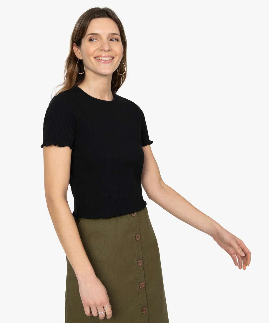 T-shirt Femme Maille Motif Floral Vert - Marque Stradivarious - Taille M - Manches Courtes - Occasion Bon état