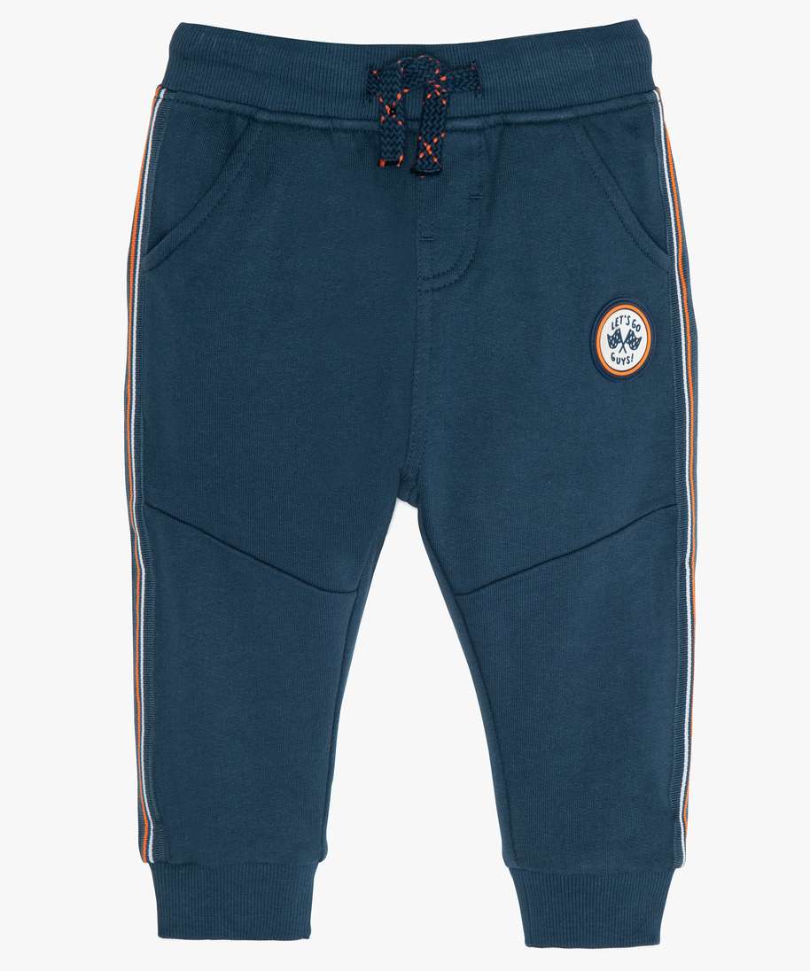 pantalon de jogging bebe garcon avec liseres sur les cotes bleu joggings