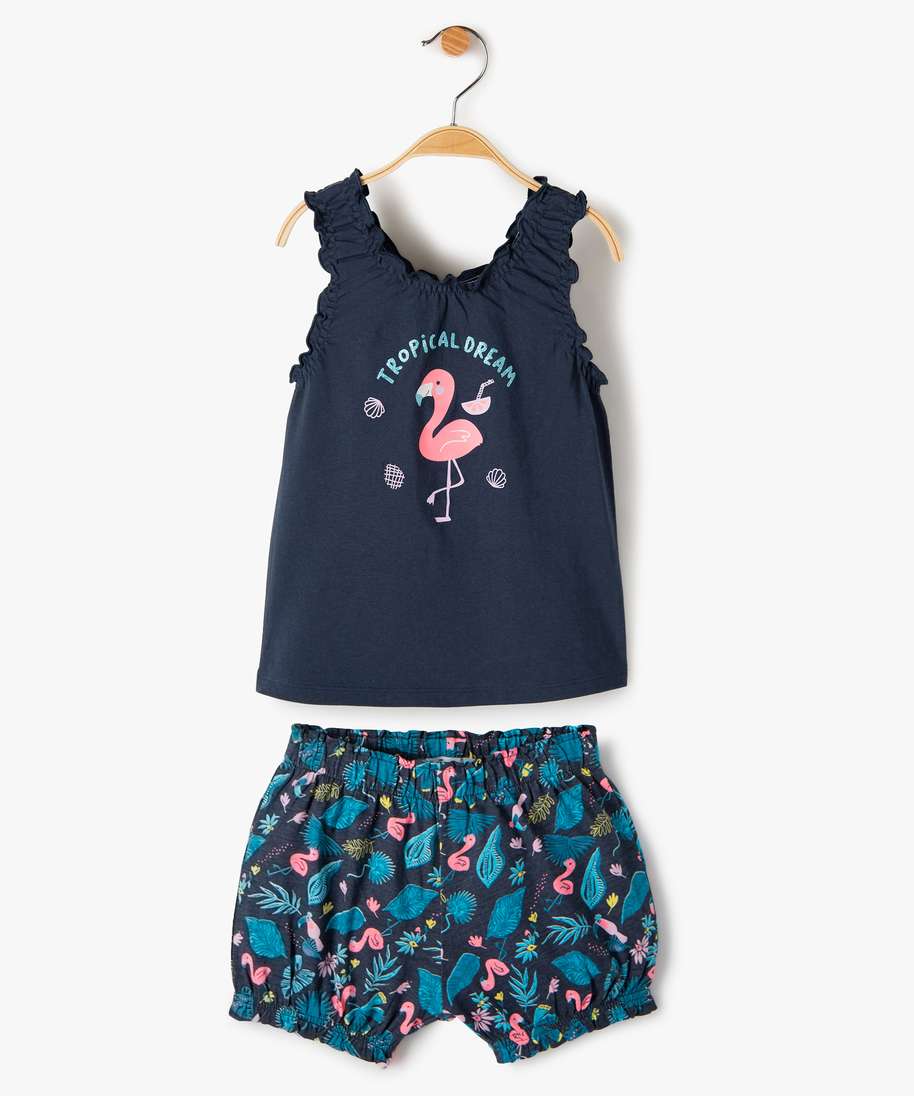 ensemble bebe fille debardeur short imprimes (2 pieces) bleu ensembles bebe