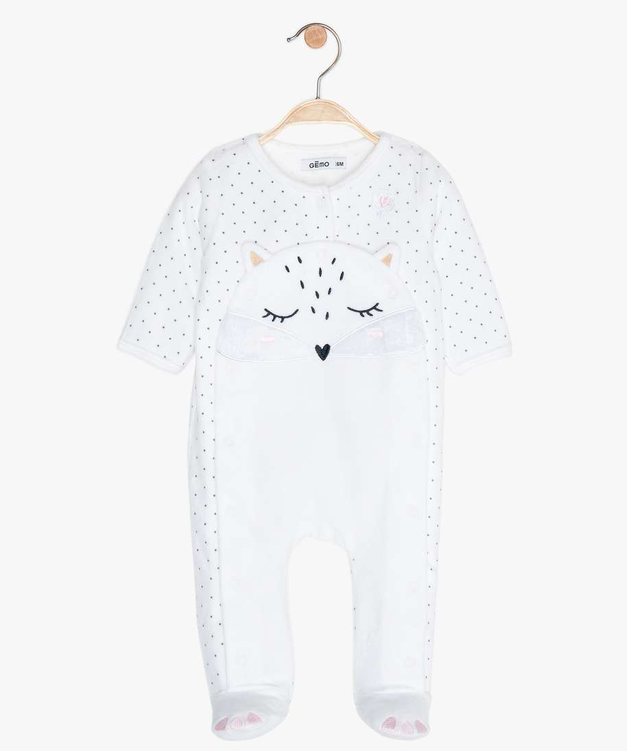 pyjama bebe fille ouverture devant avec motif chat blanc