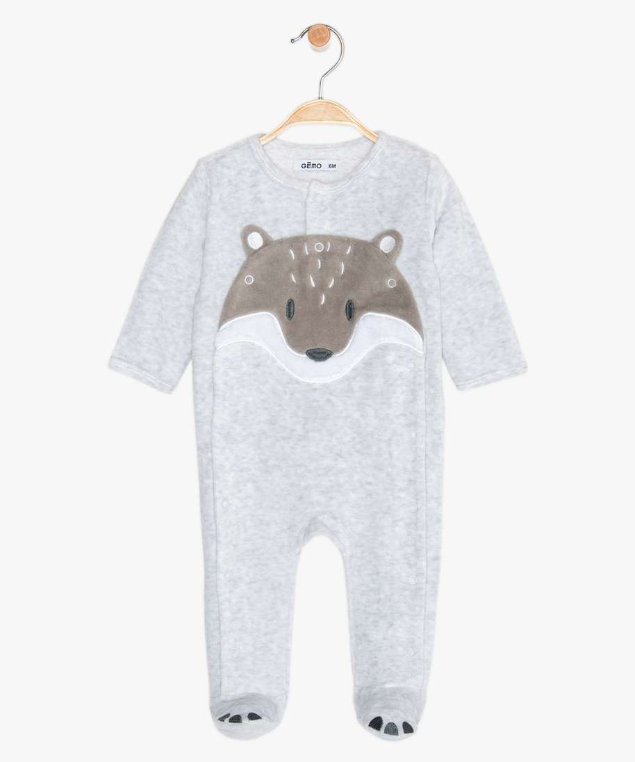 pyjama en velours ouvert devant motif renard bebe garcon gris pyjamas velours bebe GEMO