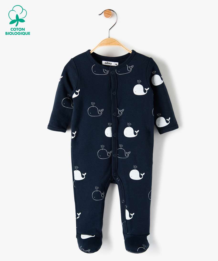 pyjama bebe garcon a motifs baleines 100 coton biologique bleu bebe