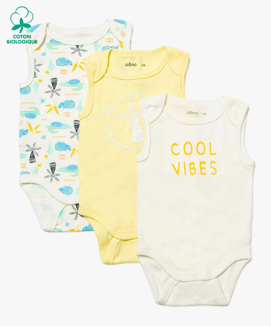 body bebe garcon sans manches imprime (lot de 3) multicolore