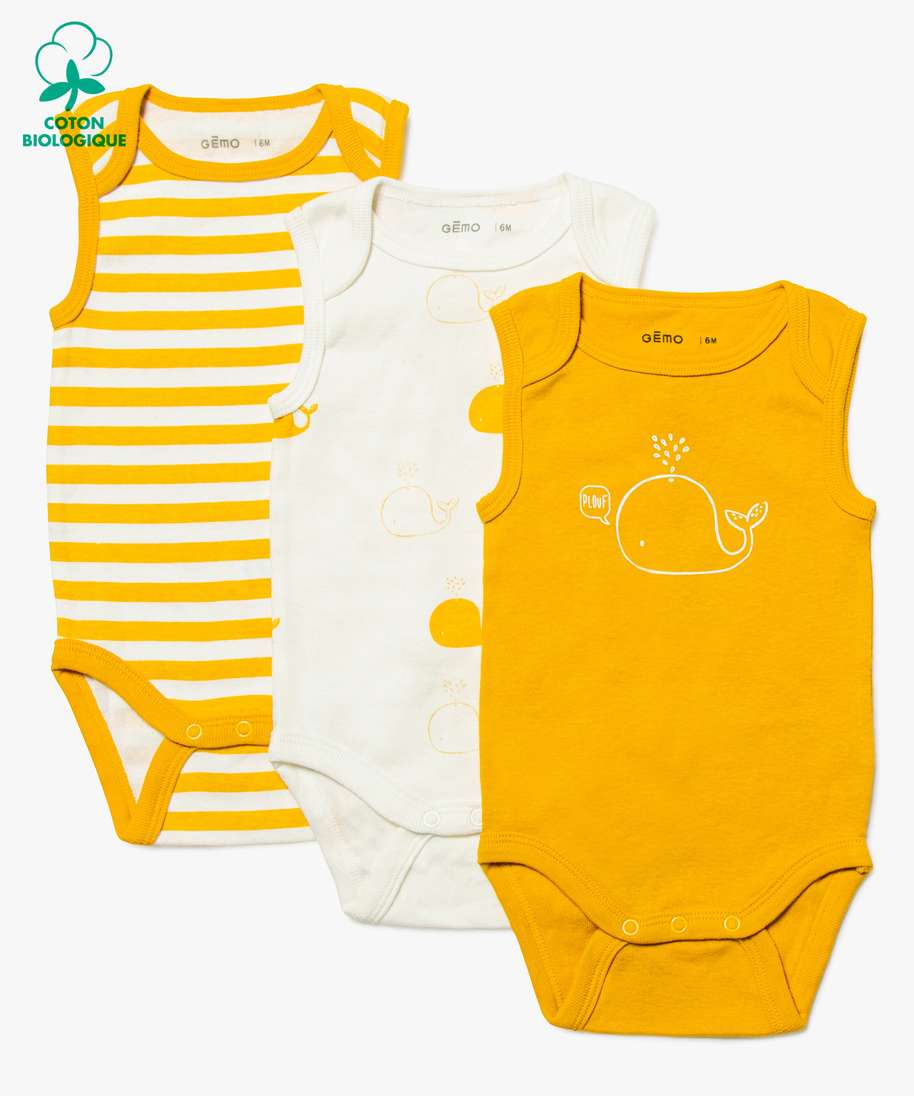 body bebe garcon sans manches a motifs baleines (lot de 3) jaune