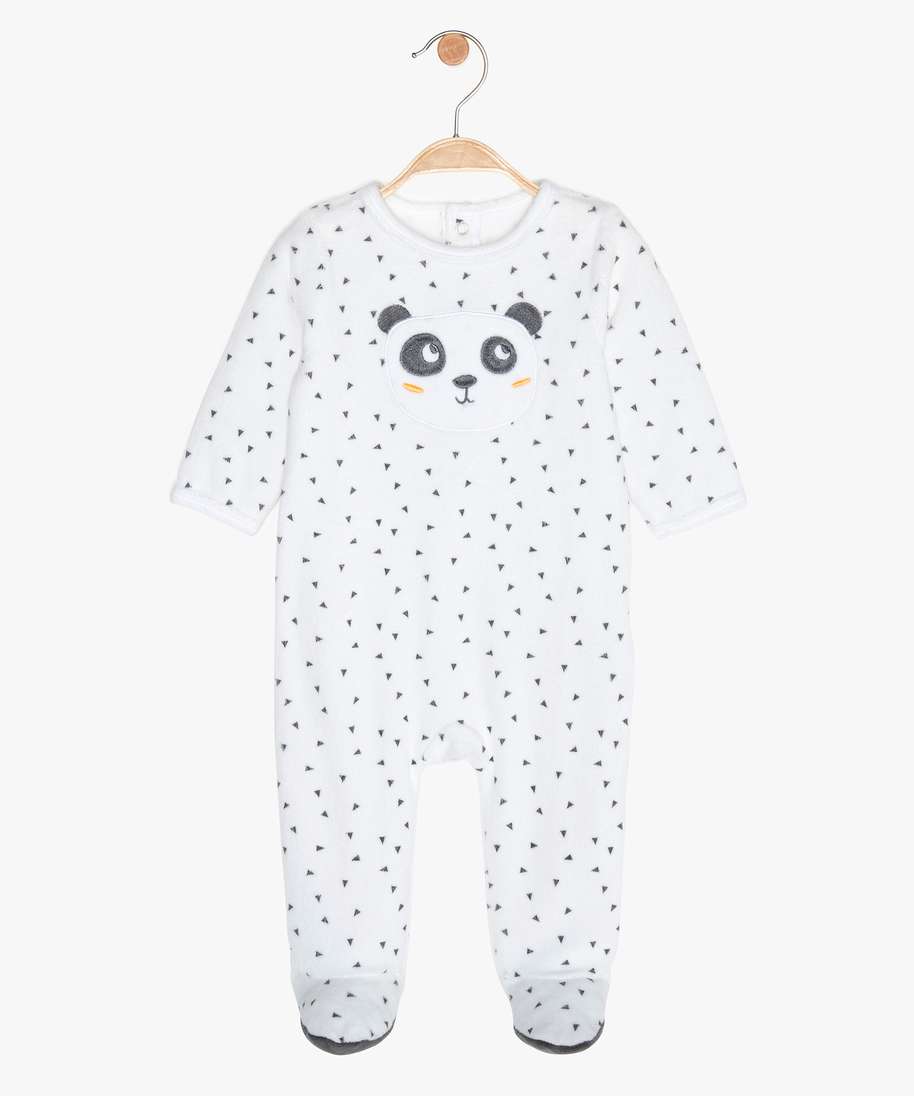 Gemo Naissance Pyjama Bebe En Velours Imprime En Polyester Recycle Blanc Bebe Gemo