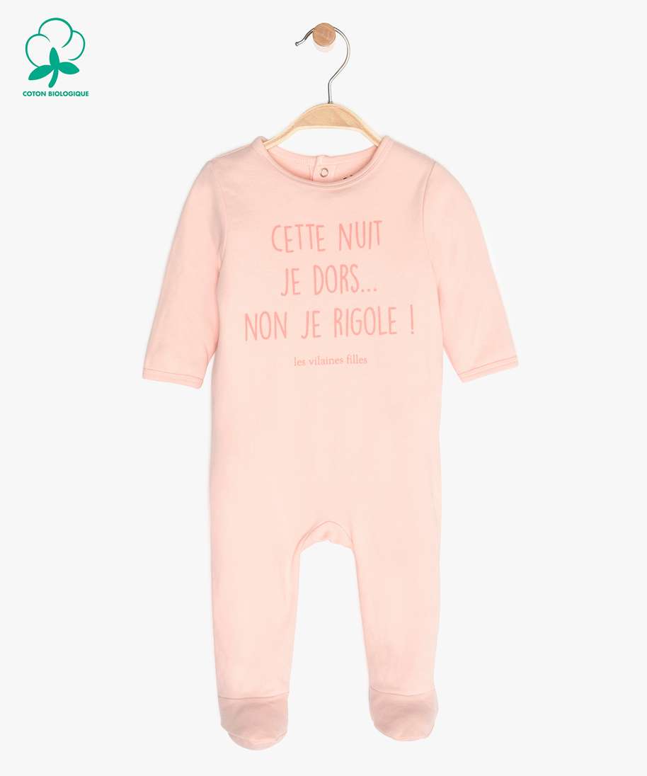 pyjama bebe fille a message humoristique - gemo x les vilaines filles rose  bebe