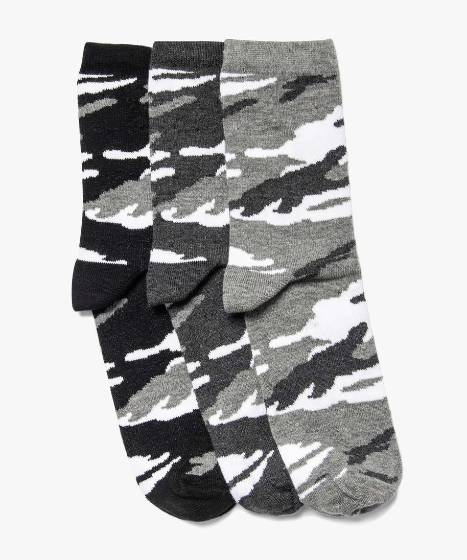 chaussettes garcon hautes imprime camouflage (lot de 3) noir