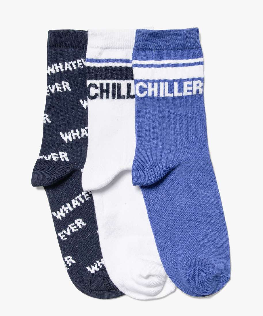 chaussettes garcon hautes a messages (lot de 3) bleu chaussettes garcon