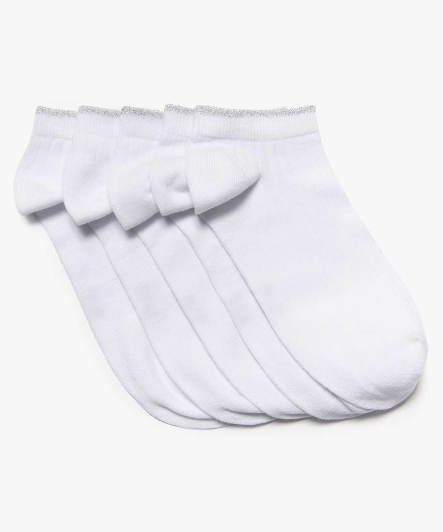 chaussettes femme courtes a cotes finition pailletee (lot de 5) blanc chaussettes