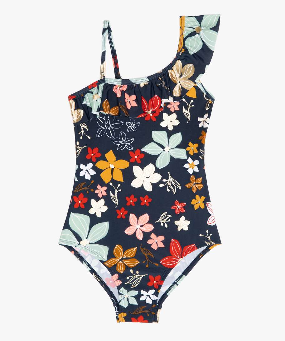 maillot de bain fille une piece asymetrique avec motifs fleuris imprime