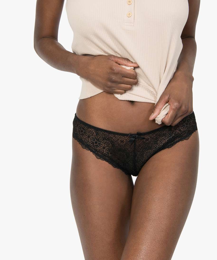 culotte femme en dentelle et microfibre lot de 2 noir culottes femme GEMO