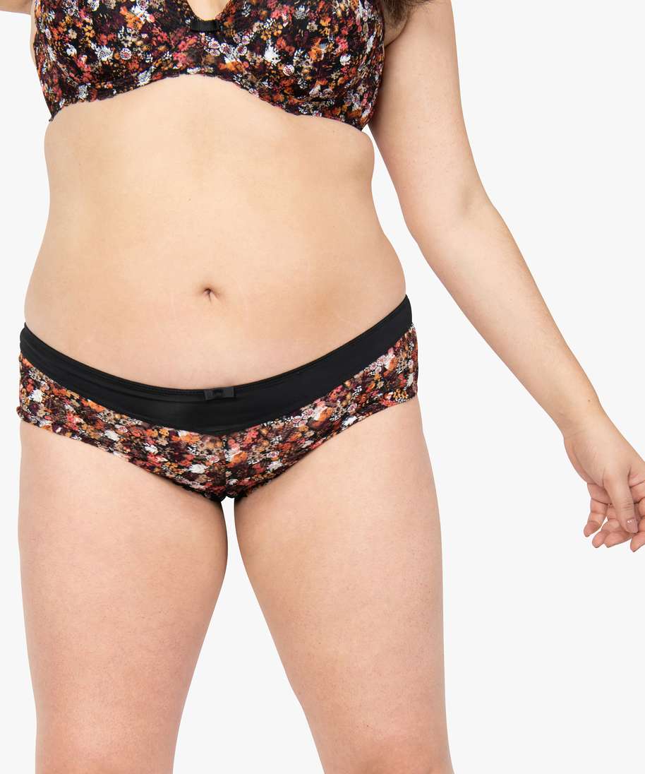 shorty femme grande taille en microfibre et dentelle brun shorties femme GEMO