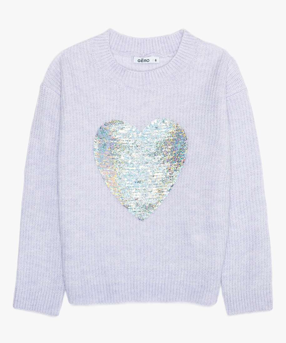 pull fille en maille avec motif en sequins reversibles violet