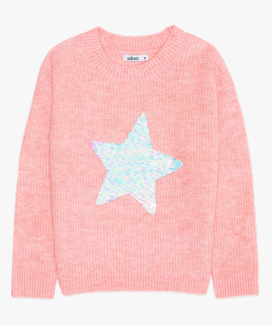 pull fille en maille avec motif en sequins reversibles rose pulls fille