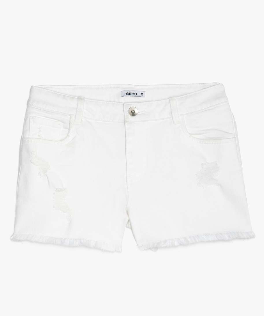 short en jean avec marques dusure blanc shorts