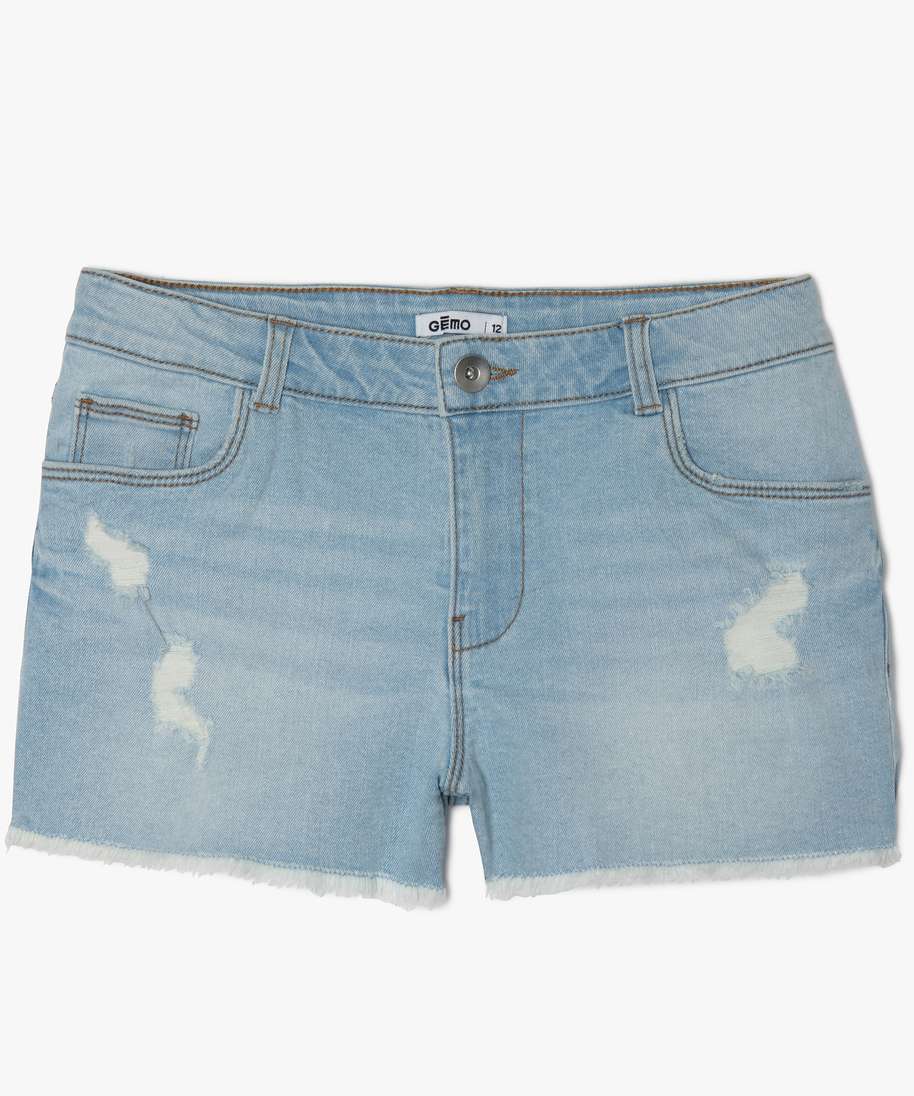 short en jean avec marques dusure bleu shorts