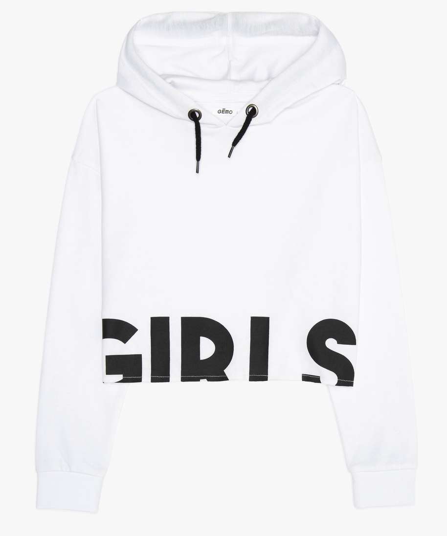 sweat fille coupe ample et courte avec capuche blanc sweats fille GEMO