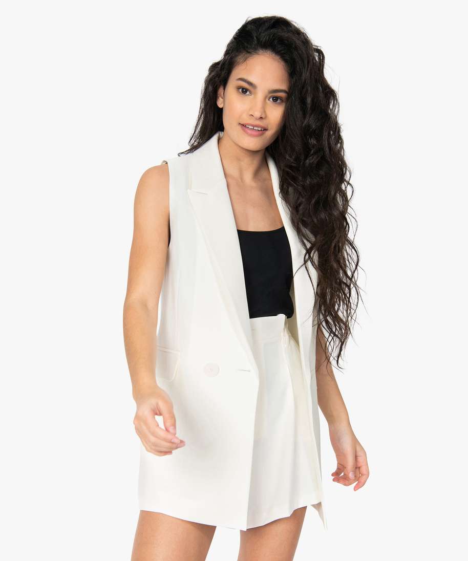 blazer femme long sans manches beige vestes femme | GÉMO