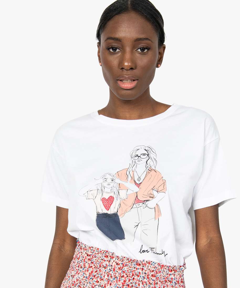 tee shirt femme avec motif mere fille et strass imprime t shirts manches courtes femme GEMO
