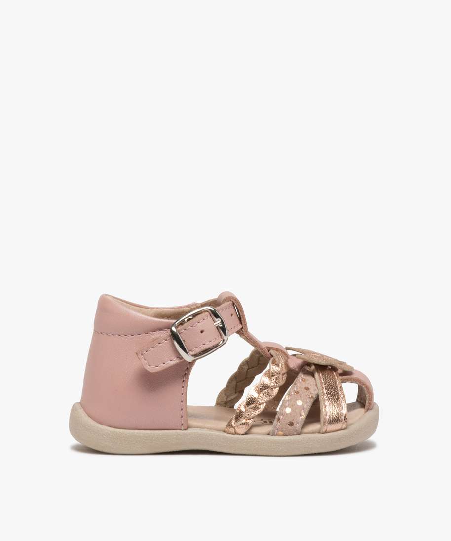 sandales premiers pas bebe fille en cuir rose chaussures de parc bebe GEMO