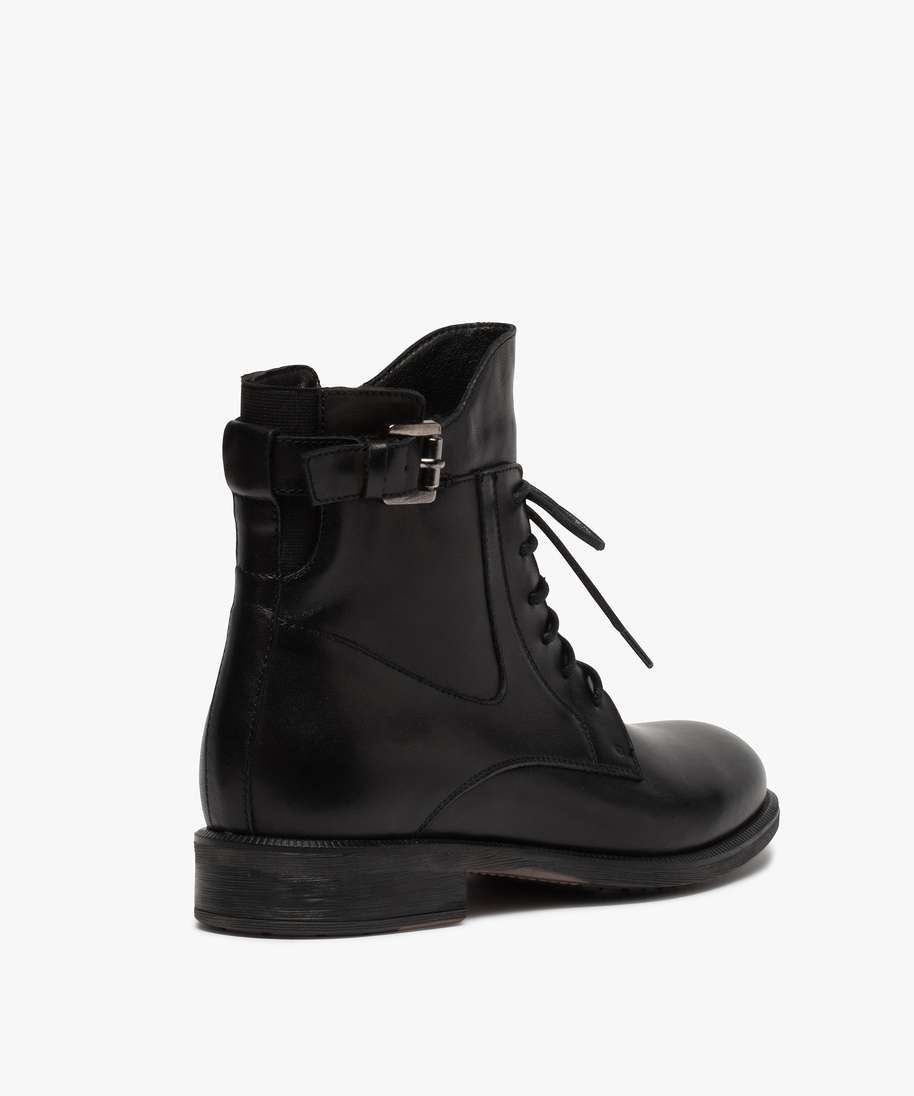 boots femme unis a talon plat fermeture lacets et zip noir