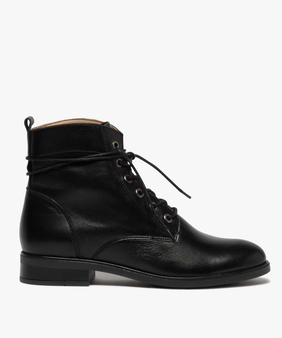 boots femmes en cuir uni et talon plat facon godillots noir standard bottines et boots femme GEMO