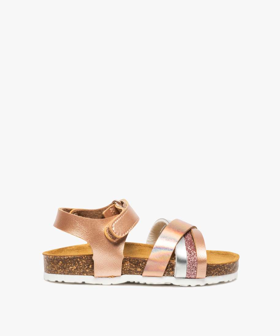 sandales fille a brides pailletees et semelle liege rose vif sandales et nu pieds fille GEMO