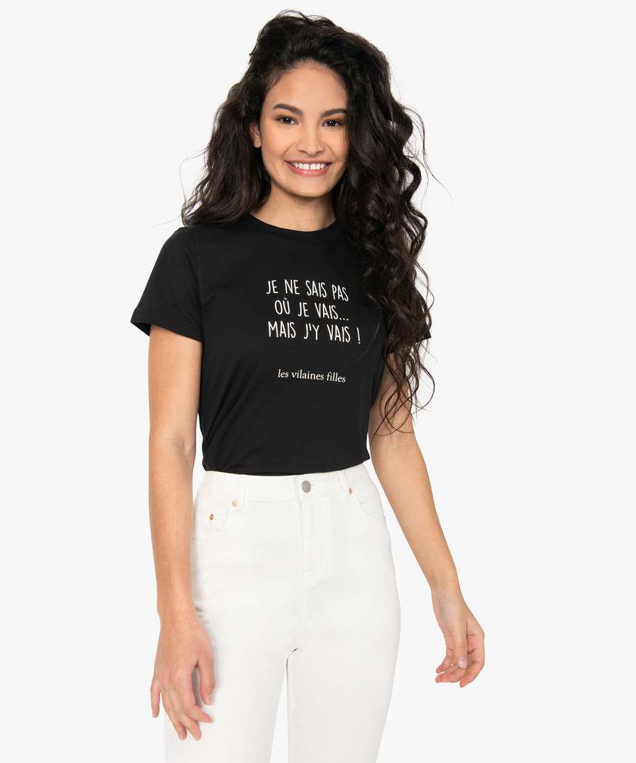 tee shirt femme a message fantaisie gemo x les vilaines filles noir t shirts manches courtes femme GEMO