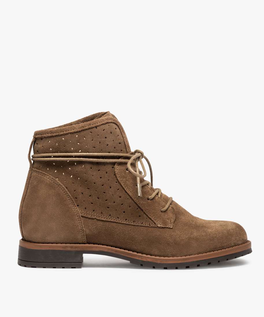 bottines femme a talon plat et lacets dessus cuir perfore marron fonce bottines et boots femme GEMO