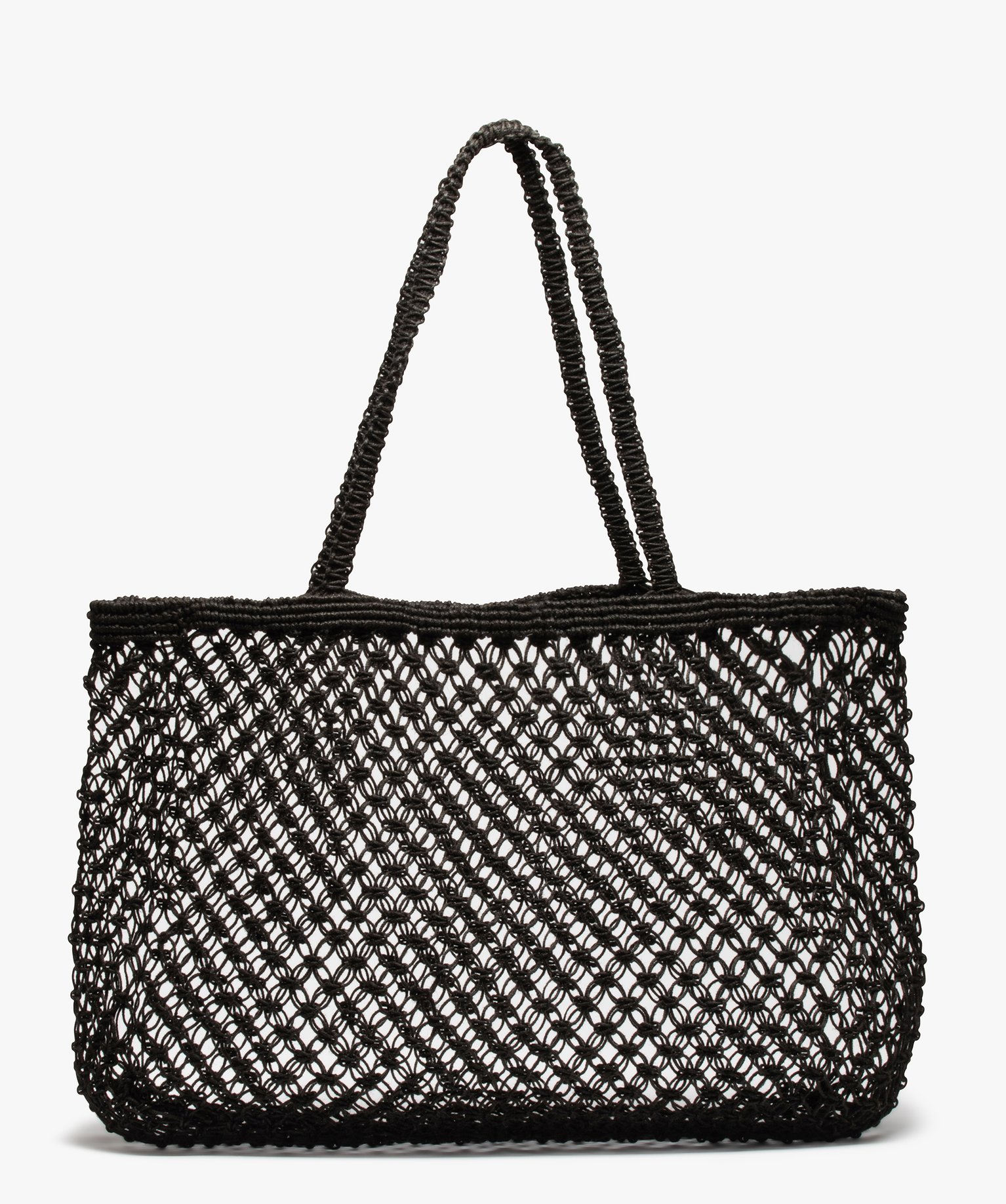 sac de plage femme macrame en jute noir cabas - grand volume