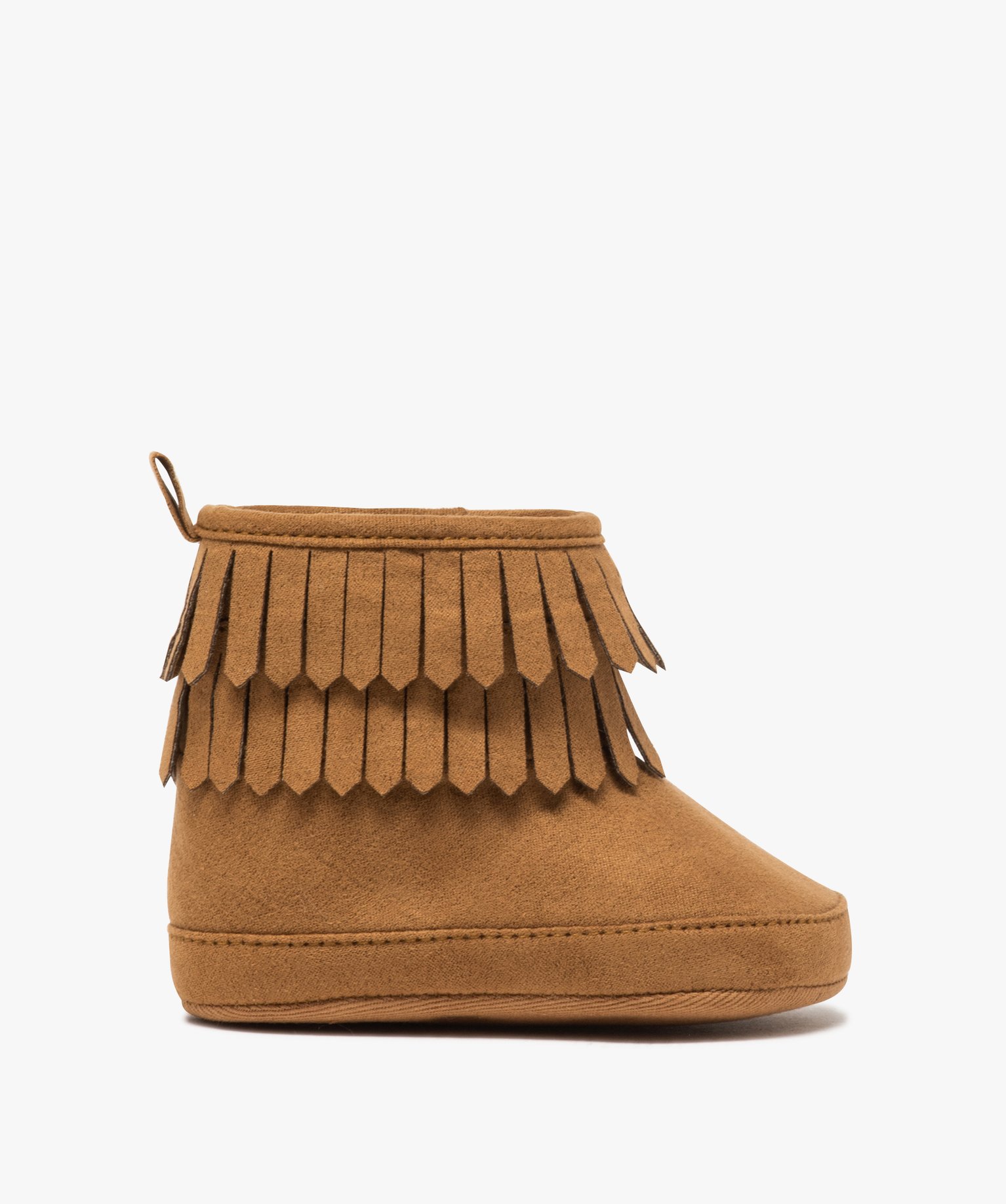 chaussons bebe fille unis style boots a franges brun